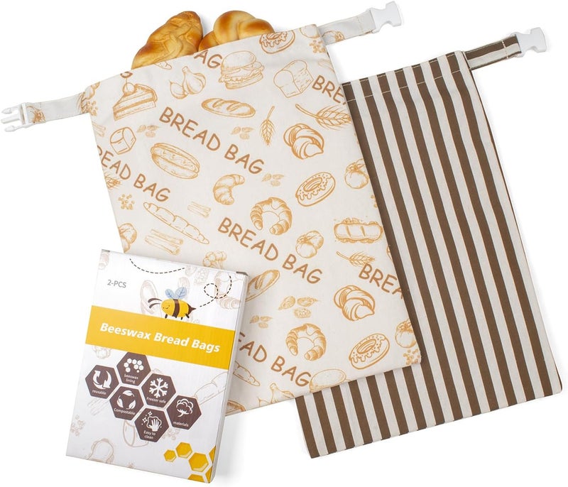 GDDAY Beeswax Bread Bags for Homemade Bread,Reusable Beeswax Bags for Sourdough,Cotton Linen Food Storage Bag to Keep Fresh - Extra Large 2 Pack - Image 1